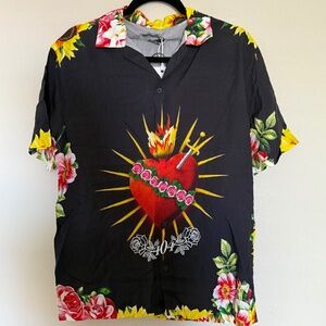 404 Brand Black Floral Short Sleeve Button Down – Stylish & Versatile!